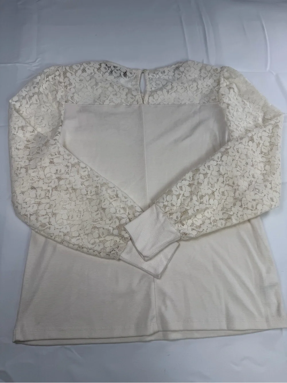 LOFT Cream Lace-Inset Long Sleeve Top - Elevated Style -Medium